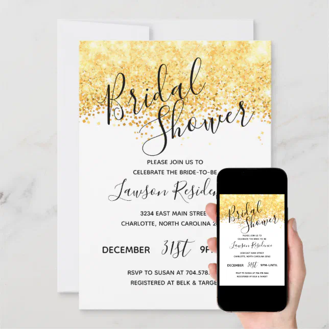 Gold Glitter Bridal Shower Invitation Zazzle