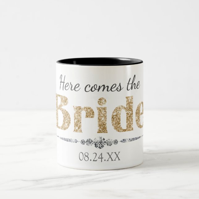 Gold Glitter Bride and Diamonds Two-Tone Coffee Mug (Center)