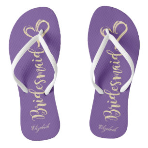 Gold Glitter Bridesmaid,Hearts Viole -Personalized Flip Flops