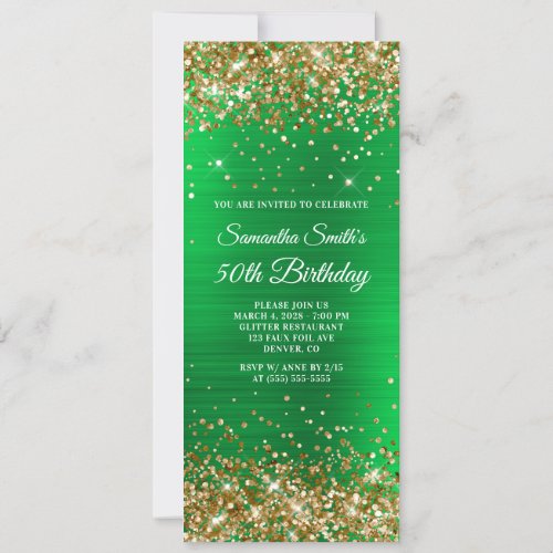 Gold Glitter Bright Green Foil 50th Birthday Invitation