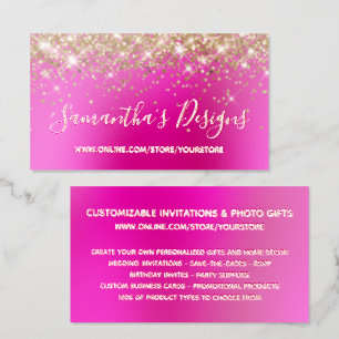 Gold Glitter Bright Hot Pink Blur Online Store Foil Business Cards