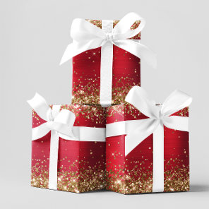 Gold Glitter Bright Red Ombre Foil Wrapping Paper Sheets