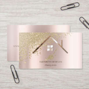 Gold Glitter Broom Rose Gold Cleanning Maid Foil Business Cards