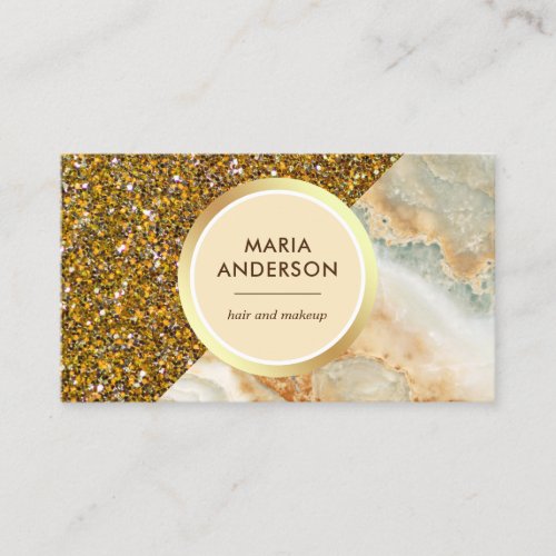 Gold Glitter Brown Marble Hair Salon Makeup Artist Business Card