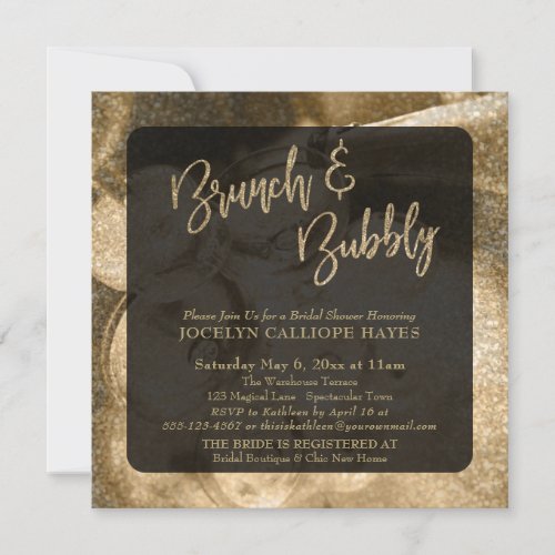 Gold Glitter Brunch  Bubbly Champagne Photo Invitation