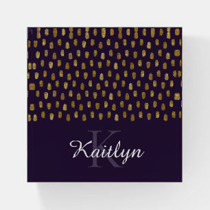 Gold Glitter Brush Strokes of Purple Paperweight