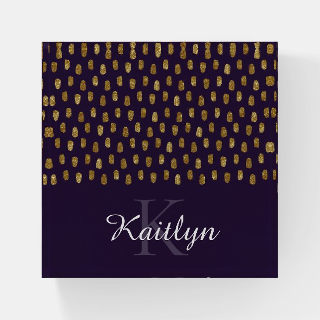 Gold Glitter Brush Strokes of Purple Paperweight (Front)