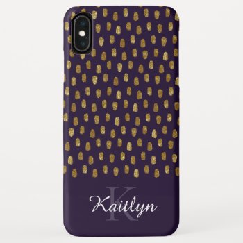 Gold Glitter Brush Strokes On Purple Iphone Xs Max Case by DoodlesGiftShop at Zazzle