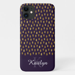 Gold Glitter Brush Strokes on Purple iPhone 11 Case