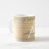 Gold Glitter Brushed Metal Monogram Name Coffee Mug (Front Left)