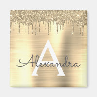Gold Glitter Brushed Metal Monogram Name