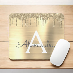 Gold Glitter Brushed Metal Monogram Name Mouse Pad