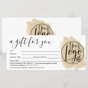 Gold glitter brushstroke gift certificate logo