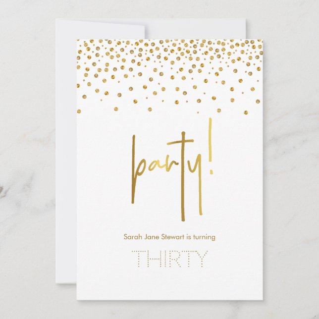Gold glitter bubbly 30th birthday party invitation (Front)
