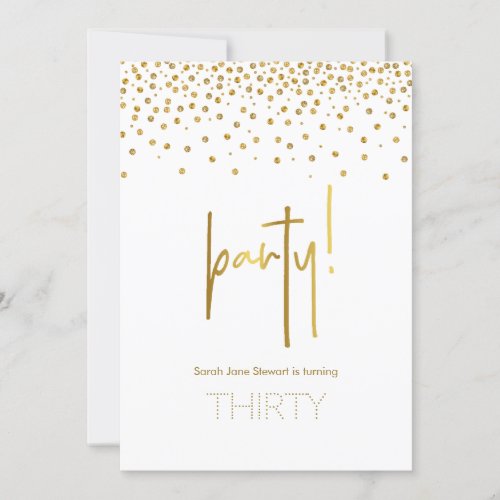 Gold glitter bubbly 30th birthday party invitation