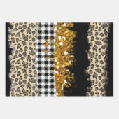 Gold Glitter Buffalo Plaid Leopard Wrapping Paper Sheets (Front)