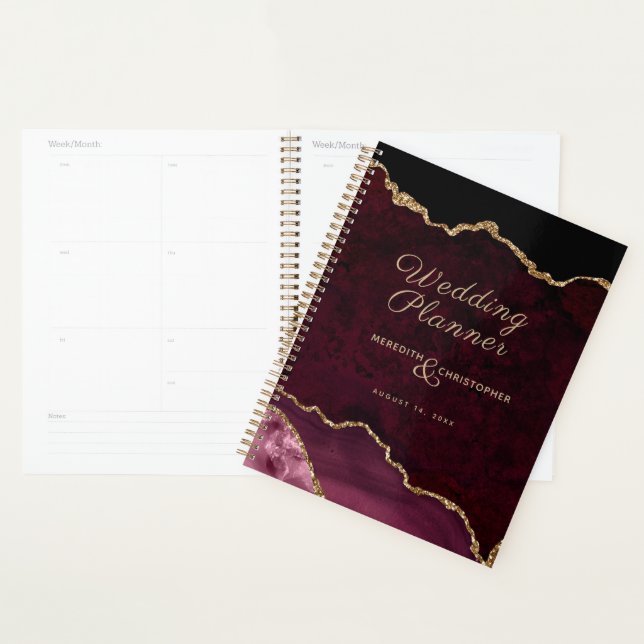 Gold Glitter Burgundy Agate Wedding Planner (Display)