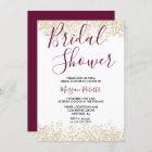 Gold Glitter Burgundy Bridal Shower Invitation