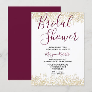 Gold Glitter Burgundy Bridal Shower Invitation