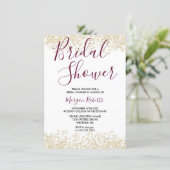 Gold Glitter Burgundy Bridal Shower Invitation (Standing Front)