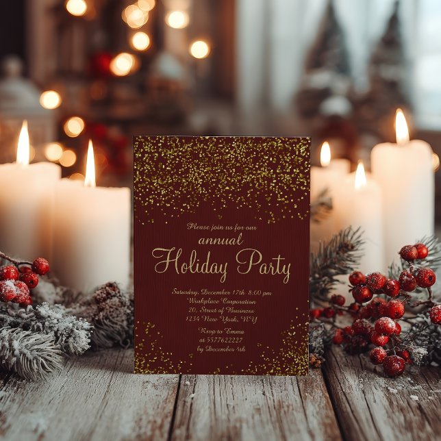 Gold glitter Burgundy confetti corporate Christmas Invitation (Gold glitter Burgundy confetti corporate Christmas Invitation)