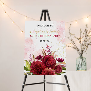 Gold Glitter Burgundy Dahlia Rose Floral Birthday Foam Board