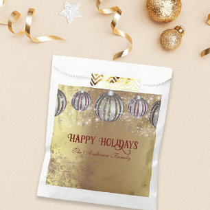 Gold Glitter Burgundy Ornament Corporate Holiday Favor Bag