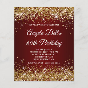 Gold Glitter Burgundy Red 60th Birthday Invitation