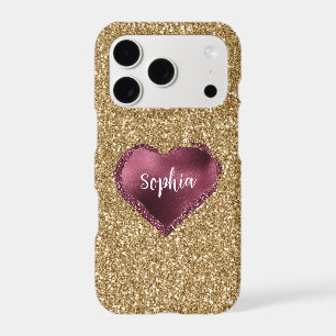 Gold Glitter Burgundy Red Heart Love iPhone 17 Pro Case