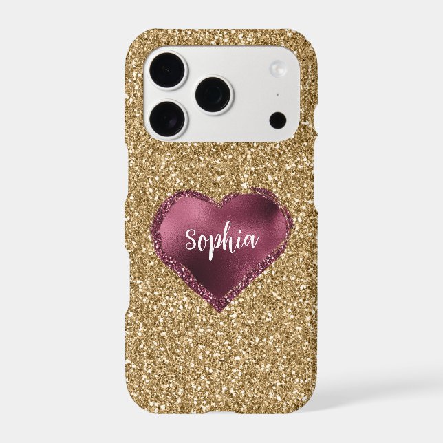 Gold Glitter Burgundy Red Heart Love iPhone Case (Back)