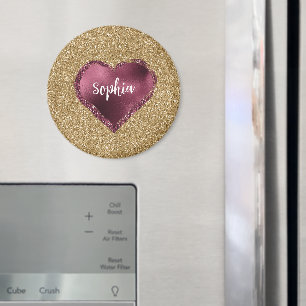 Gold Glitter Burgundy Red Heart Love Magnet