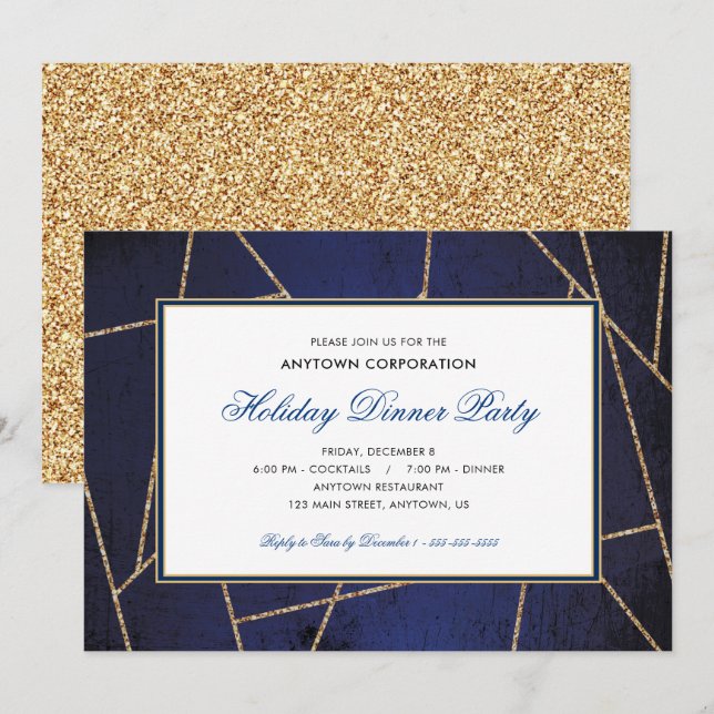 Gold Glitter | Business Holiday Dinner Party Invitation (Front/Back)