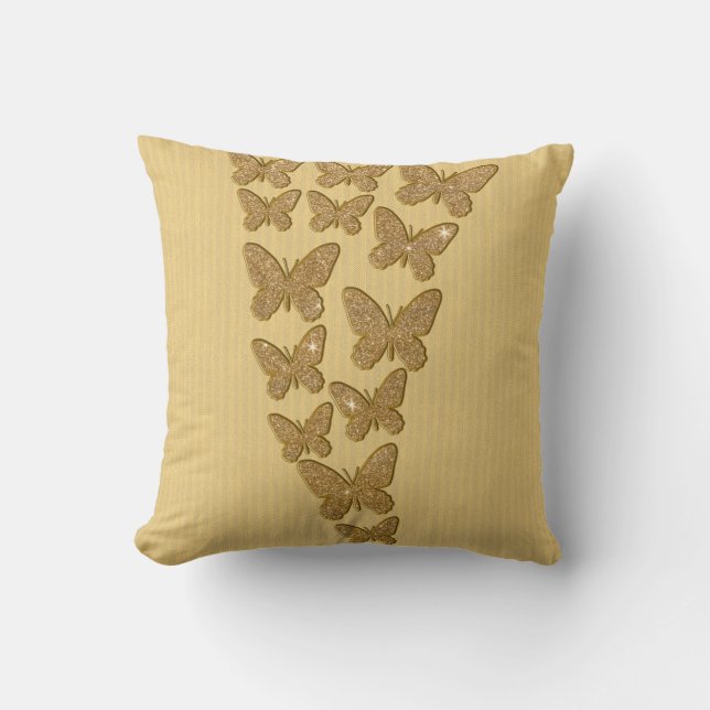 Gold Glitter Butterflies Throw Pillow (Front)