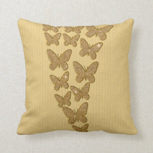 Gold Glitter Butterflies Throw Pillow