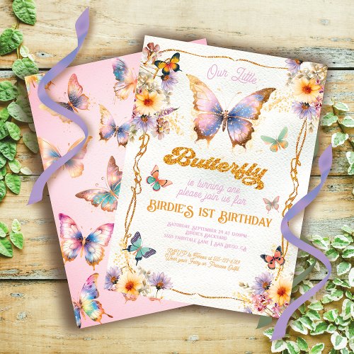 Gold Glitter Butterfly Birthday Invitation