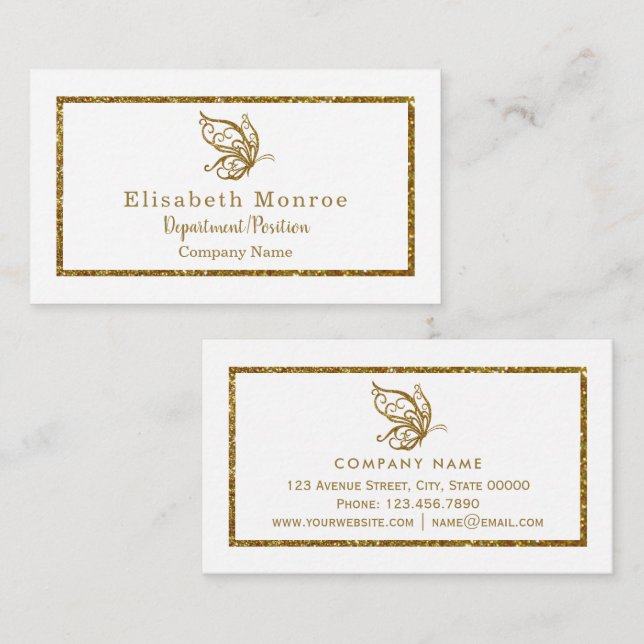 Gold Glitter Butterfly  Business Card (Front/Back)