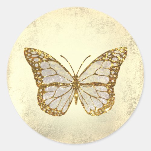 gold glitter butterfly classic round sticker