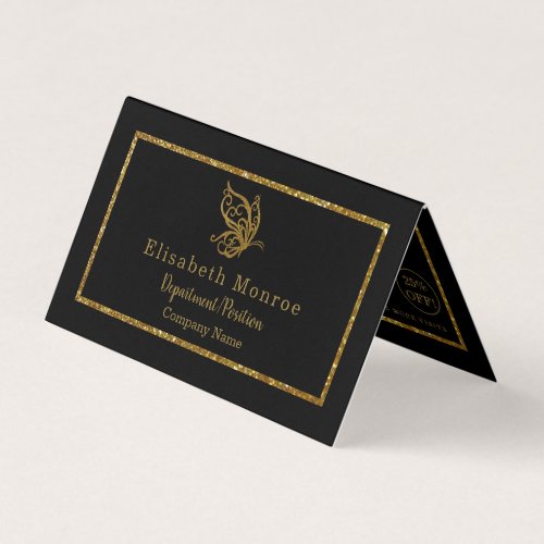 Gold Glitter Butterfly Double Loyalty Business Card