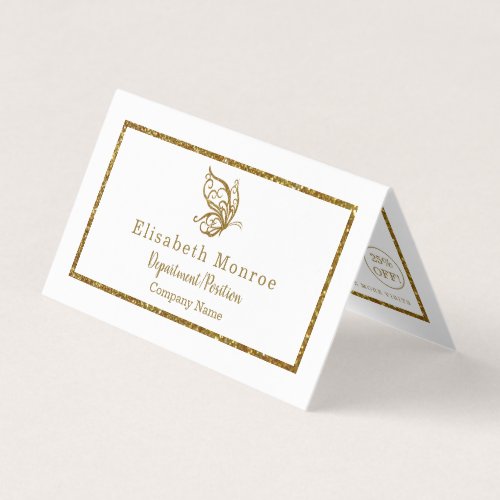 Gold Glitter Butterfly Double Loyalty Business Card