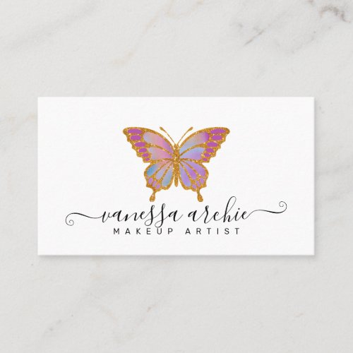 Gold Glitter Butterfly Logo Business Card