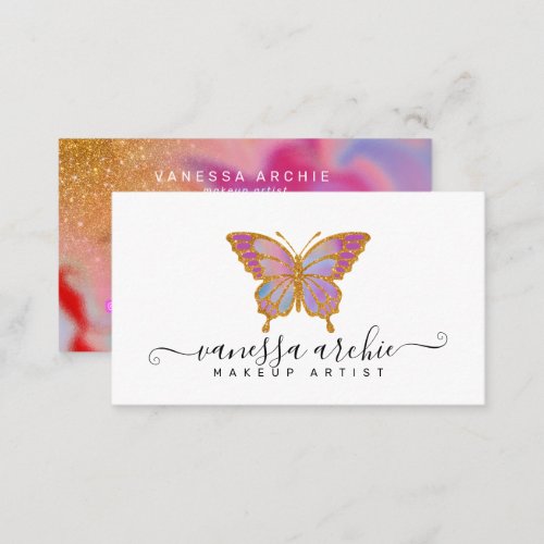 Gold Glitter Butterfly Logo Business Card