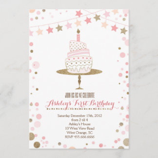 Gold Glitter Cake  Birthday Invitation