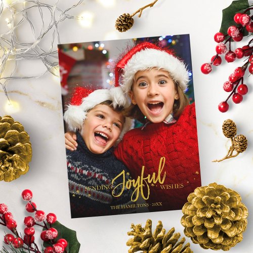 Gold Glitter Calligraphy Photo Christmas Holidays Postcard