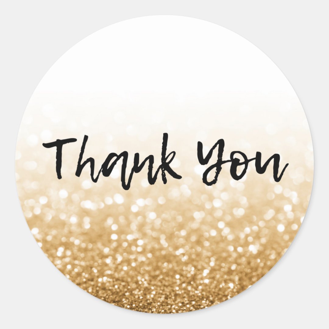 Gold Glitter Calligraphy Thank You Classic Round Sticker | Zazzle