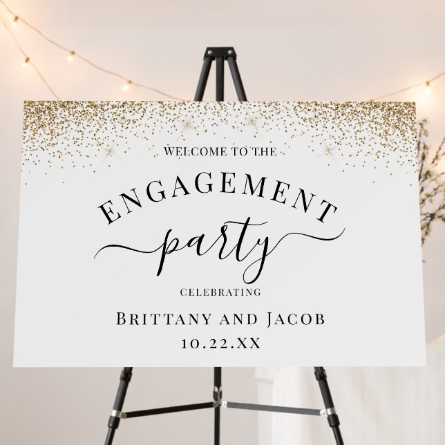 Gold Glitter Calligraphy Wedding Engagement Foam Board (In Situ (Stand))