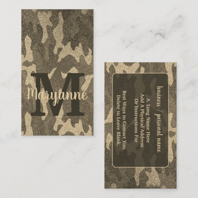 Gold Glitter Camouflage Personalized Truck Decor  Business Card (Front/Back)