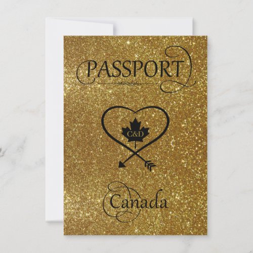 Gold Glitter Canada Passport Save the Date Card