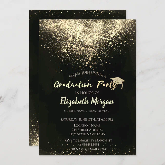 Gold Glitter Cap, Confetti Graduation Party Invitation | Zazzle