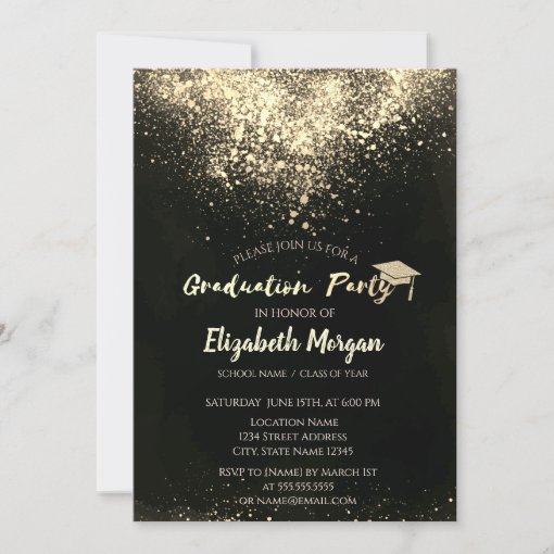 Gold Glitter Cap, Confetti Graduation Party Invitation | Zazzle