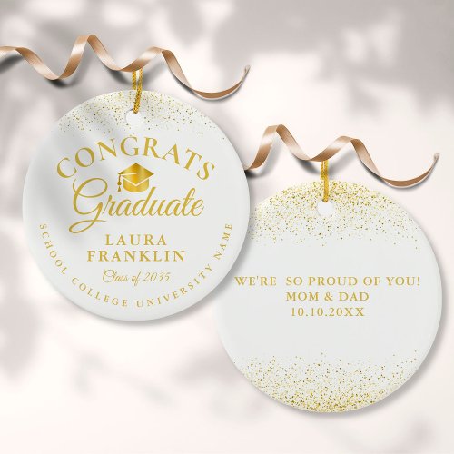 Gold Glitter Cap Graduation Congratulations Ceramic Ornament